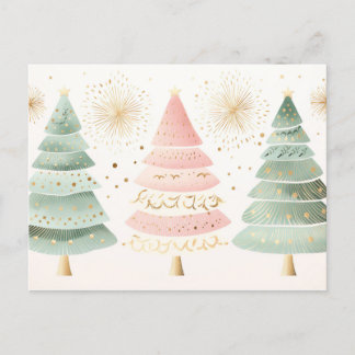 Cartão Postal Elegante goldene, grüne und pinke Weihnachtsbäume