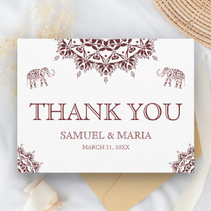 Cartão Postal Elegante Henna Burgundy Casamento Indiano Obrigado