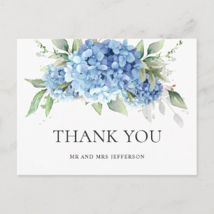 Cartão Postal Elegante Hidrangeia Azul Aquarela Simples Obrigado