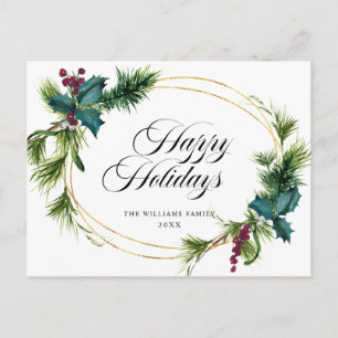 Cartão Postal Elegante Holly Berry Natal Saudação Feriado