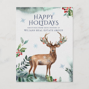 Cartão Postal Elegante Holly Deer Christmas Corporate Saudação