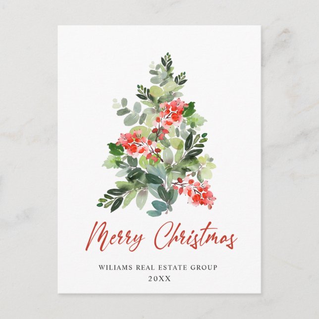Cartão Postal Elegante Holly Tree Saudação Corporativa de Natal (Frente)