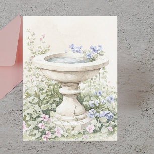 Cartão Postal Elegante Jardim de Banho de Pássaros em Aquarela F