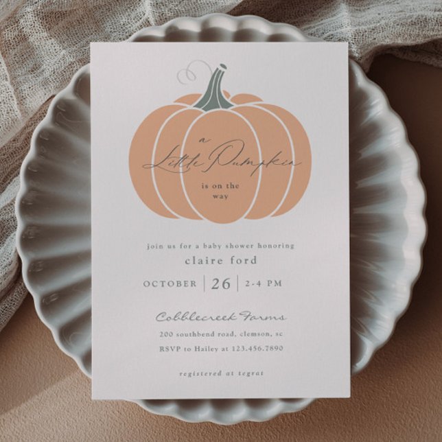 Cartão Postal Elegante Laranja Pequeno Chá de fraldas de Abóbora (Elegant Orange Little Pumpkin Fall Baby Shower Invitation Postcard.)
