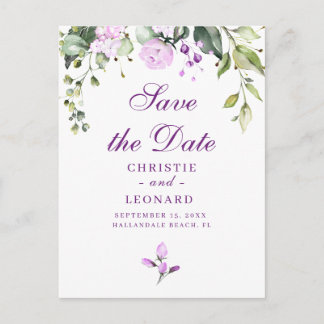 Cartão Postal Elegante Lavanda Roxa Moderno Salve a Data