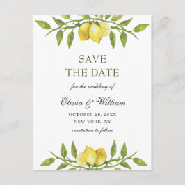 Cartão Postal Elegante Lemons Greenery Casamento Salva Posto de 