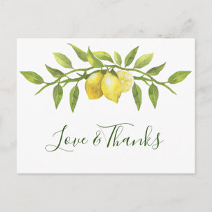 Cartão Postal Elegante Lemons Watercolor Casamento Floral Obriga