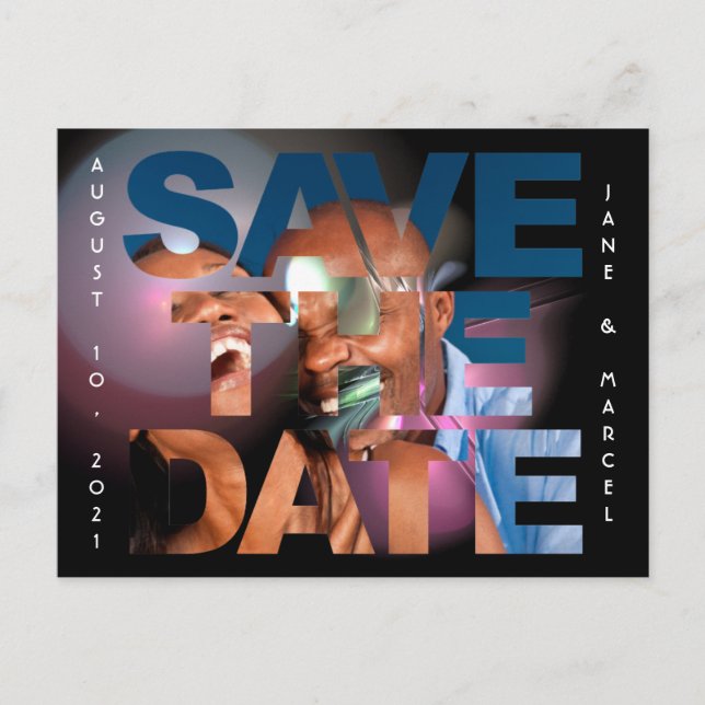 Cartão Postal Elegante Lens Flare Wedding Foto Salvar Data (Frente)