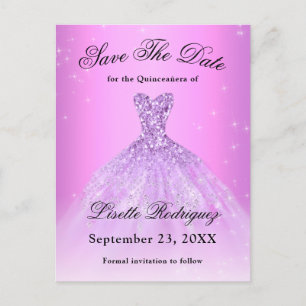 Cartão Postal Elegante Lilás Roxo Quinceanera Salve A Data