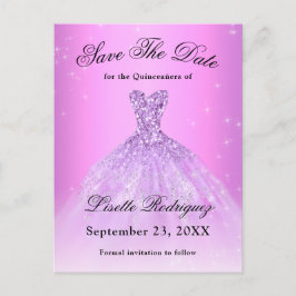 Cartão Postal Elegante Lilás Roxo Quinceanera Save The Date