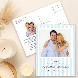 Cartão Postal Elegante Listra Moderna Foto Casamento Salve A Dat