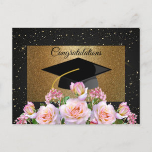 Cartão Postal Elegante,Luxo,Dourada Brilhante,Rosas,Boné de for