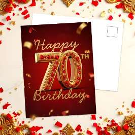 Cartão Postal Elegante Luxuoso Aniversário de 70 anos em Vermelh