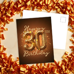 Cartão Postal Elegante Luxuoso Dourado Marrom Aniversário de 30 