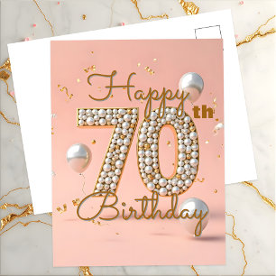 Cartão Postal Elegante Luxuoso Rosa Suave e Dourado Aniversário 