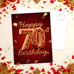 Cartão Postal Elegante Luxuoso Vermelho e Dourado Aniversário de