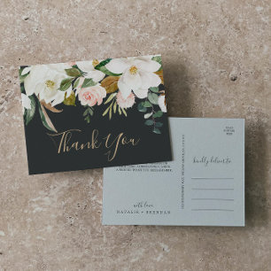 Cartão Postal Elegante Magnolia Black & White Obrigado Cartão-P
