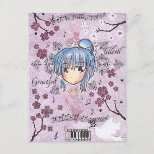 Cartão Postal Elegante/Melancholy Ume-Chibi com fundo de colagem