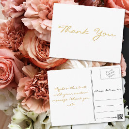 Cartão Postal Elegante Moderno Branco Falso Script Agradecimento