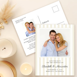 Cartão Postal Elegante Moderno com Listras Foto Casamento Salvar