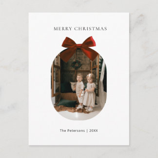 Cartão Postal Elegante Moderno Laço Vermelho Foto Natal