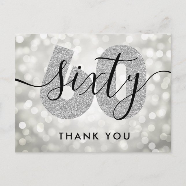 Cartão Postal Elegante Moderno Prata Obrigado pelos 60 Anos (Frente)