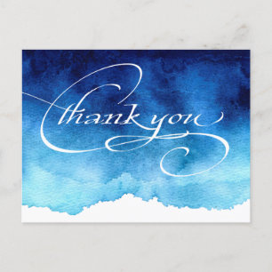 Cartão Postal Elegante Moderno Script Azul Agradecimento de Casa