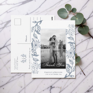 Cartão Postal Elegante Monograma de Crista Foto Toile Casamento 
