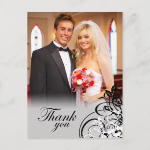 Cartão Postal Elegante negro suga obrigado de casamento você car