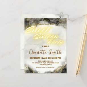 Cartão Postal Elegante neon dourado rosa mármore Aniversário de