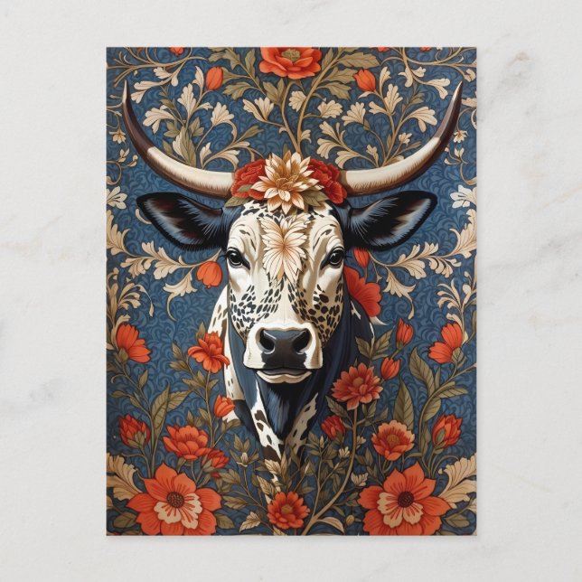 Cartão Postal Elegante Nguni Cow William Morris Inspirou (Frente)