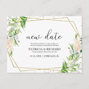 Cartão Postal Elegante Noiva Folha Dourada Vegetação Casamento N
