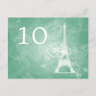 Cartão Postal Elegante Número Romântico Paris Mint Green