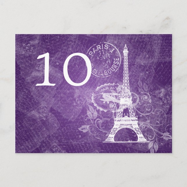 Cartão Postal Elegante Número Romântico Paris Roxo (Frente)
