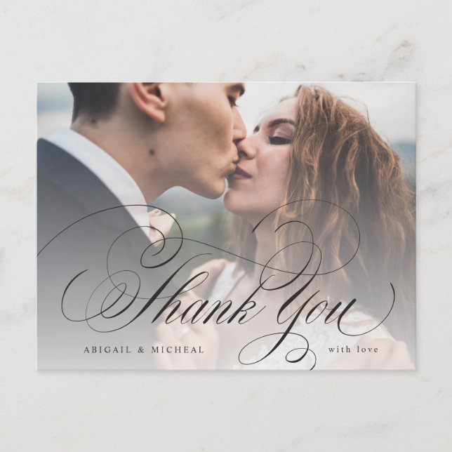 Cartão Postal Elegante obrigado clássico de fotografia de caligr (Frente)