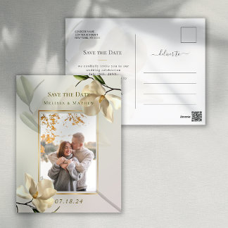 Cartão Postal Elegante Oriental Magnolia Casamento Salve a Data