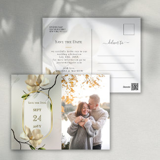 Cartão Postal Elegante Oriental Magnolia Casamento Salve a Data
