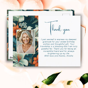 Cartão Postal Elegante padrão de folhagem floral Foto Obrigado