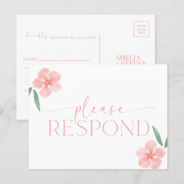 Cartão Postal Elegante Peach Floral Wedding RSVP