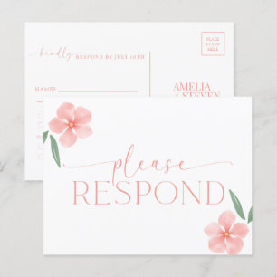 Cartão Postal Elegante Peach Floral Wedding RSVP