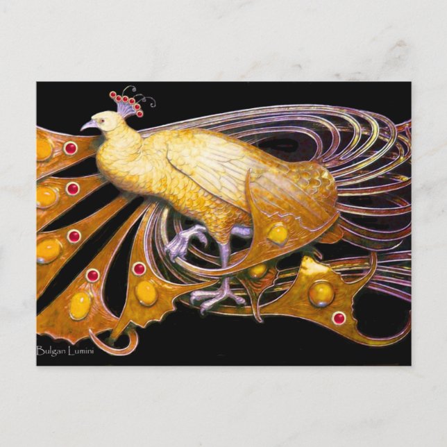 CARTÃO POSTAL ELEGANTE PEACOCK EM PRETO AMARELO (Frente)