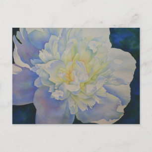 Cartão Postal Elegante peônia floral em aquarela branca amarela