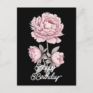 Cartão Postal Elegante Peônia Rosa Vintage Feliz Aniversário