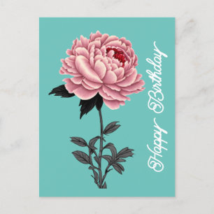 Cartão Postal Elegante Peônia Rosa Vintage Feliz Aniversário Ver