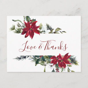 Cartão Postal Elegante Poinsettia Casamento Watercolor Obrigado