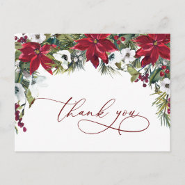 Cartão Postal Elegante Poinsettia Casamento Watercolor Obrigado