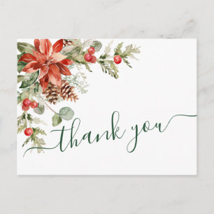 Cartão Postal Elegante Poinsettia Casamento Watercolor Obrigado