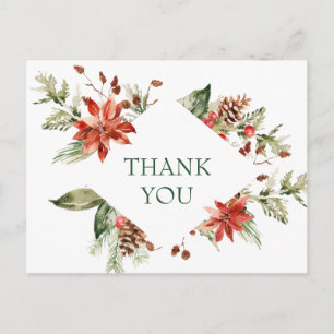Cartão Postal Elegante Poinsettia Casamento Watercolor Obrigado