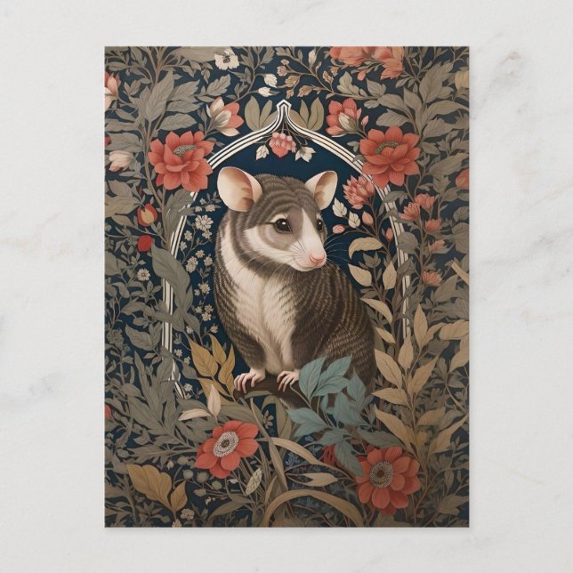 Cartão Postal Elegante Possum William Morris Inspirou Floral (Frente)