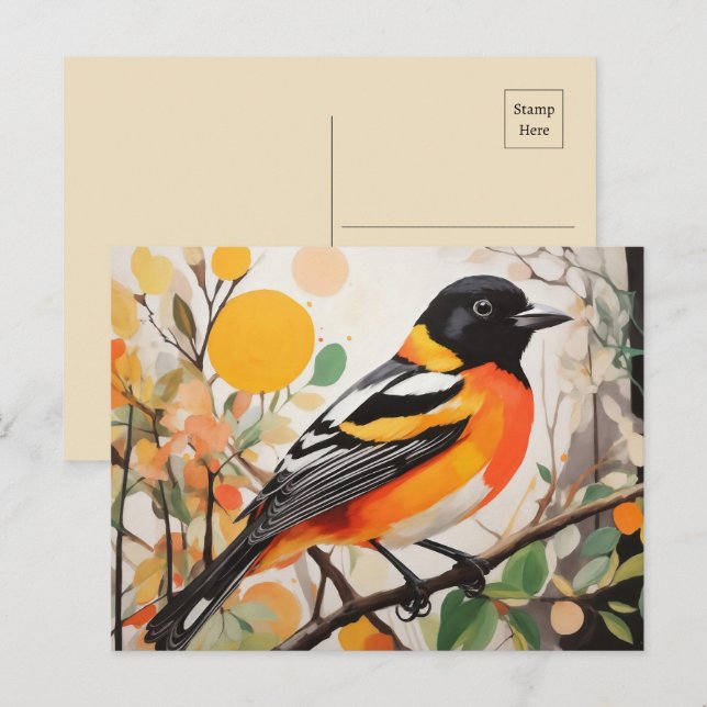 Cartão Postal Elegante Primavera Bird Baltimore Oriole (Frente/Verso)